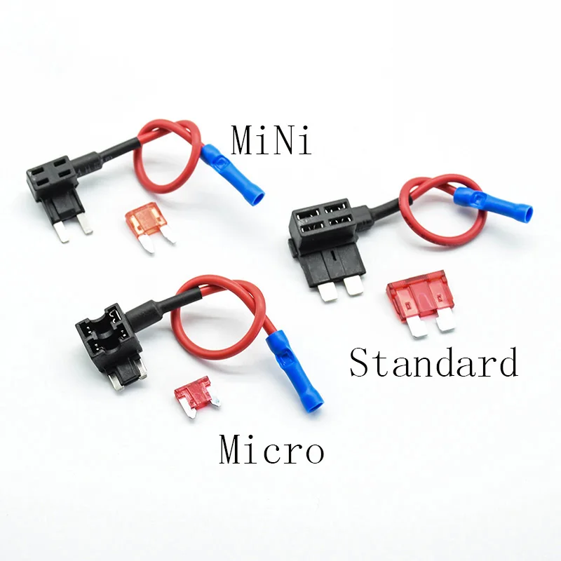 2pcs 12V Fuse Holder Add-a-circuit TAP Adapter Micro Mini Standard Ford ATM APM Blade Auto Fuse with 10A Blade Car Fuse