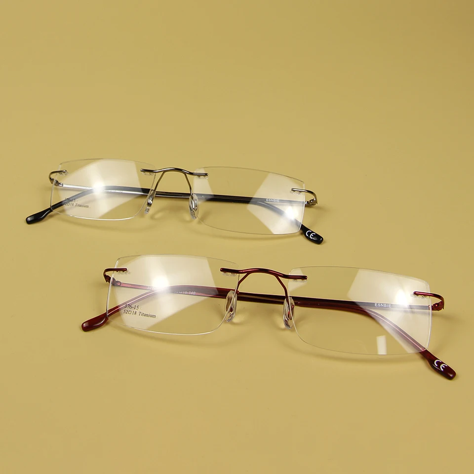 ESNBIE Computer Rimless Titanium Glasses Frame men Memory Eyeglass Frames 7 Colors Square Shape Prescription Eyewear