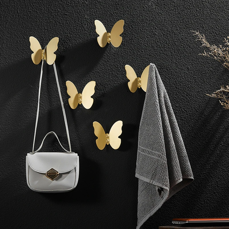 KK&FING Brass Decorative Hook Multifunctional Butterfly Coat Hooks  Creative Wall Hook Storage Holder Home Decoration Organizer