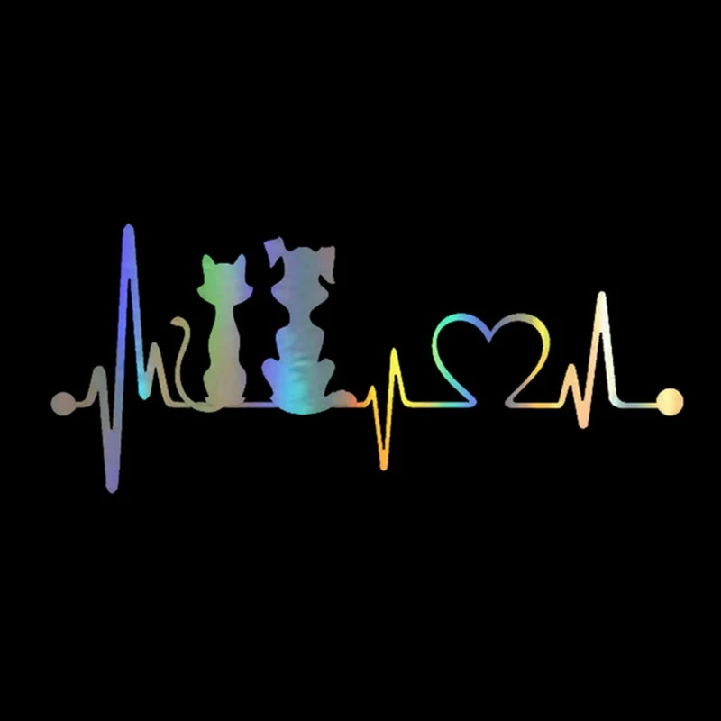 

Car Stickers 3D 19*8.2cm Dog & Cat Heartbeat Sticker on Car Funny Stickers and Decals Vinyl Car Styling for Ford Audi Car
