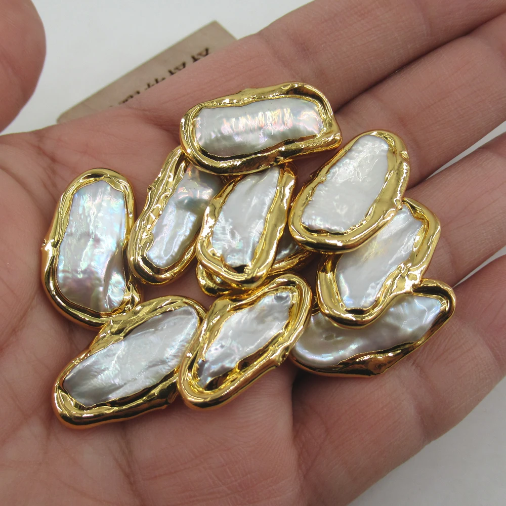 APDGG 10 PCS Nature Freshwater Biwa Pearl Gold Color Loose beads Spacer Beads Jewelry Findings DIY For Women Jewelry Making