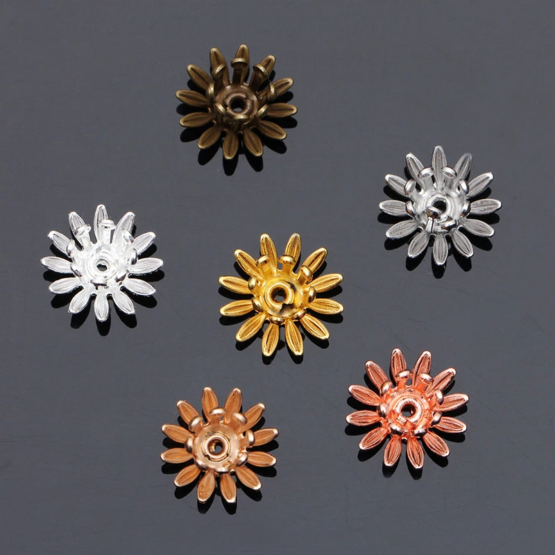 Mibrow 20pcs/lot  6 Colors 10mm Copper Flower Bead Caps Flower Filigree Loose Spacer Bead End Caps For DIY  Jewelry Making