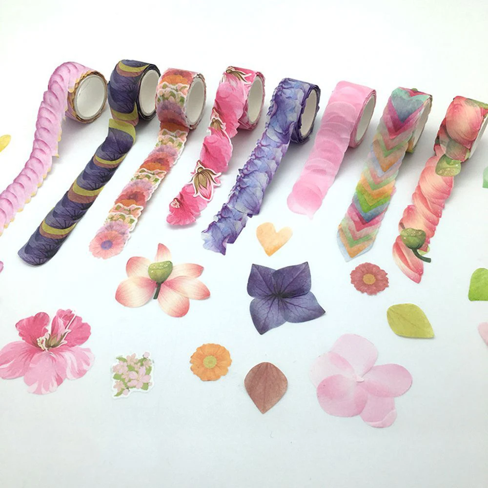 200Pcs/Roll Sakura Flower Petals Paper Tape DIY School Office Supplies Stationery Tape Scrapbooking Diary Paper Sticker