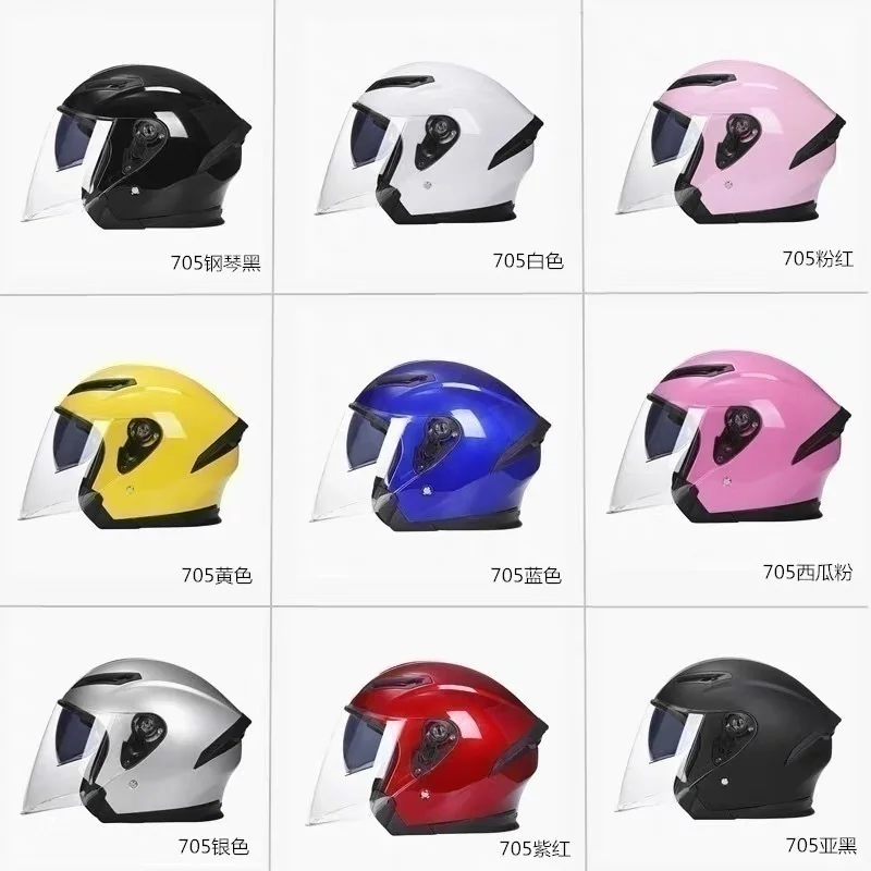 2 Gifts 3/4  Half Face ABS Motorcycle Helmet Dual Lens Motorbike Helmet  Double Visors Moto Casque for Women/Men DOT