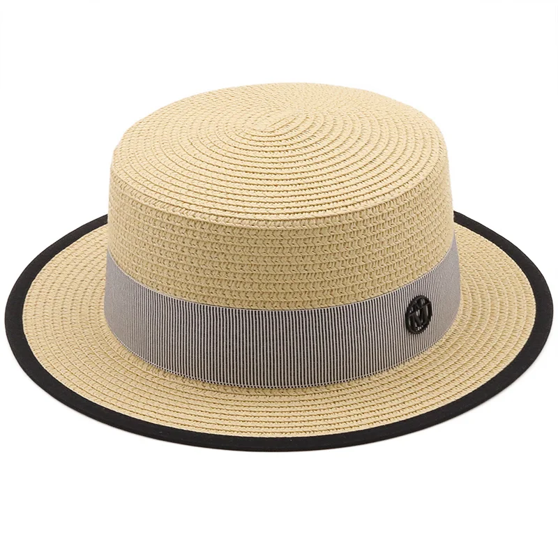 

New Summer Women Boater Beach Hat Wide Silk Female Casual Panama Hat Lady Classic Flat Bowknot Straw Sun Hat