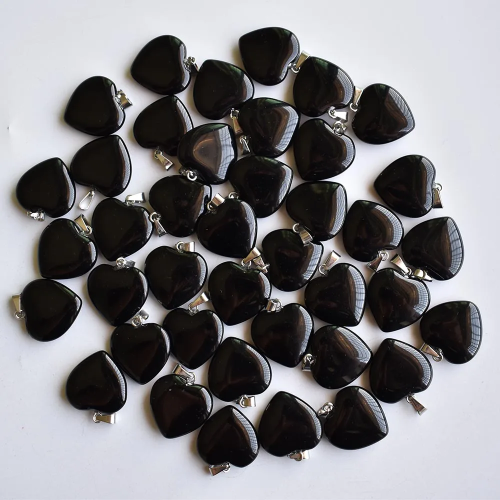 Love Heart Stone Beads Pendants 20mm Wholesale Charms Natural Black Obsidian Stone For DIY Jewelry Making Women Gift