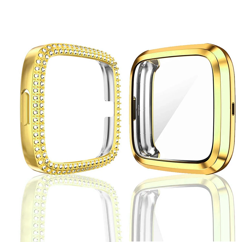 

Screen Protector Case For Fitbit Versa 2, 2 Pack Watch Accessories Bumper ( Hard PC Bling Frame +Soft TPU Full Around Cover )