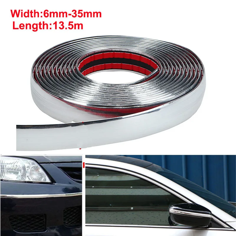 13.5M Exterior Car Chrome Body Strip Bumper Auto Door Protective Moulding Styling Trim Sticker 6MM 10MM 12MM 15MM 20MM 25MM 30MM