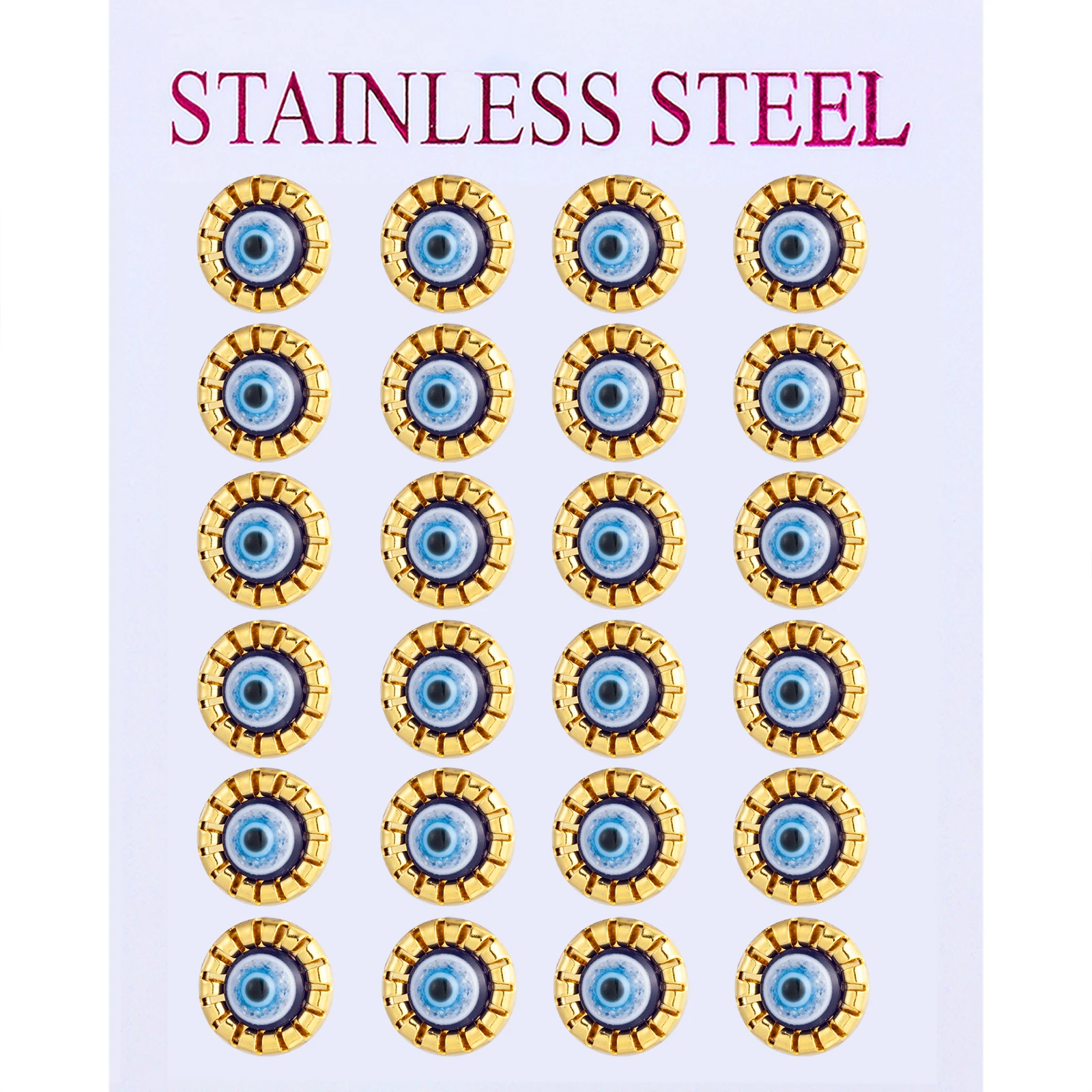 Accessorio protettivo fortunato orecchini malocchio orecchini a bottone in acciaio inossidabile dorato Set di gioielli nazionali turchi all'ingrosso 12 paia