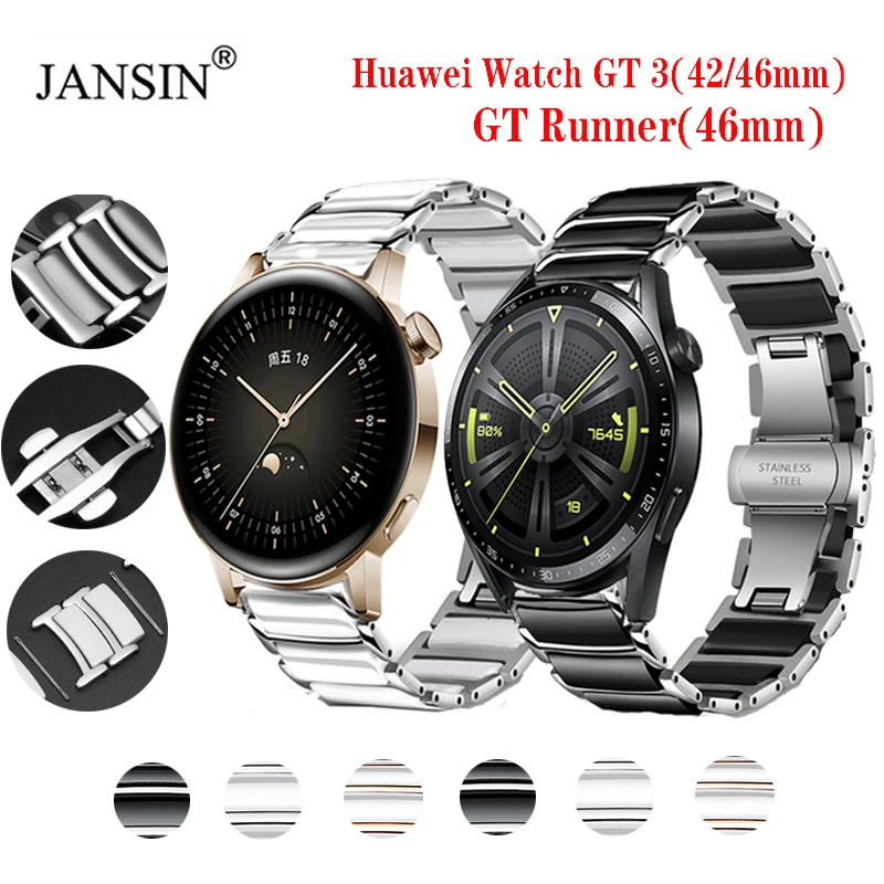 Watchband Ceramic Strap For Huawei Watch GT 3 46mm 42mm Stainless Steel Ceramic Bracelet For Huawei Watch GT3 GT Runner Correa