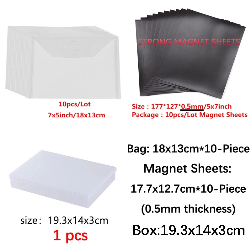 10-Piece Set Storage Bag +0.5MM Thickness Magnet Sheets + 1 Pcs Storage Box Set Used To Store Organize All of Your Cutting Die