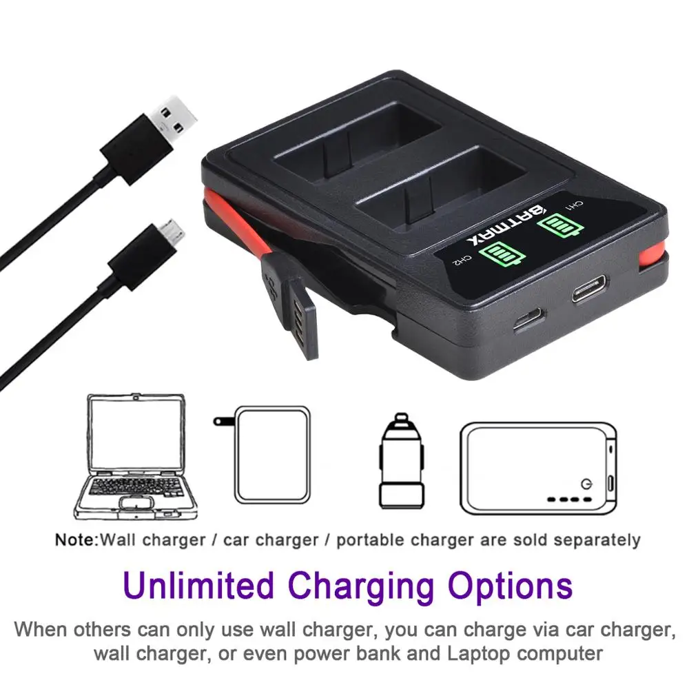 Batmax LP-E17 LP E17 Battery+New LED Dual USB Charger with Type C Port for Canon EOS 200D 250D M3 M6 750D 760D T6s 800D 8000D