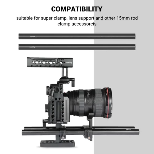 Imagen 2 del producto SmallRig 2 uds varillas de aleación de aluminio de 15mm 30cm/12 pulgadas de largo para cámara Dslr sistema de varillas de 15mm varilla de riel de cámara negro 1053