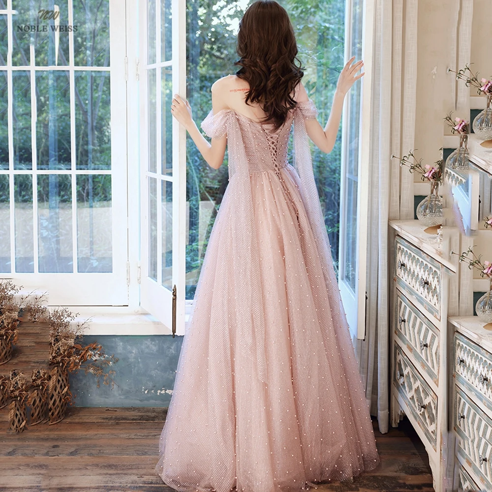 Robe de Soirée Longue à Col Rond pour Femme, Longueur au Sol, Plis de Perles, Ligne A, Bal