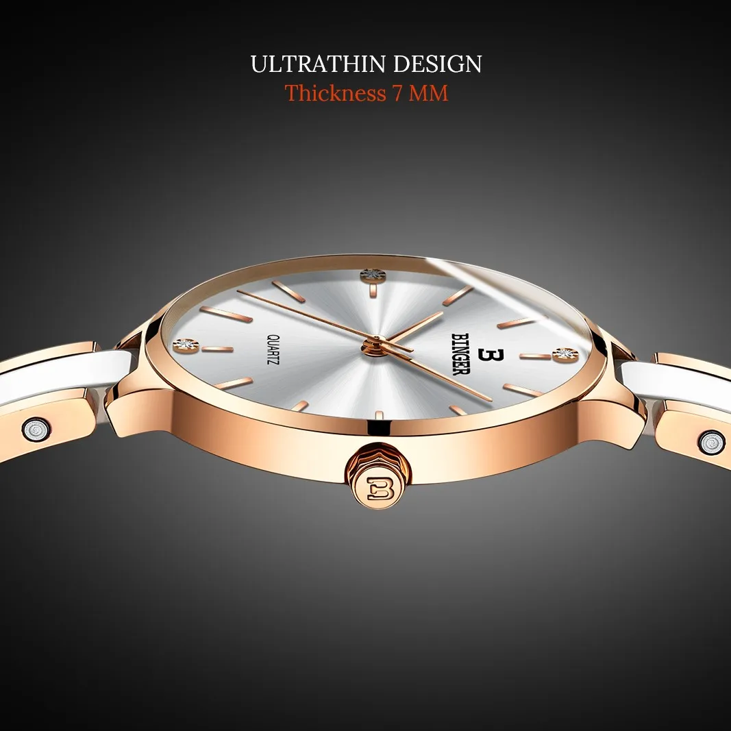 Reloj Mujer svizzera Binger giappone movimento orologio al quarzo per donna cinturino in ceramica zaffiro orologio da donna impermeabile bracciale