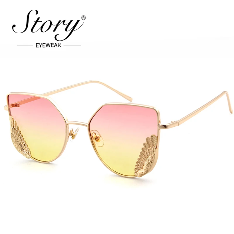 

STORY Famous Brand Designer Women Cat Eye Sunglasses Super Star Style Swan Sun Glasses Female Elegant Pink oculos de sol