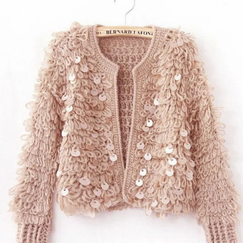 

Autumn Winter Korean Women Tassel Mohair Cardigans Sweater Coat Female Long Sleeve Sequins Cardigans Jacket Tricot Femme Tops