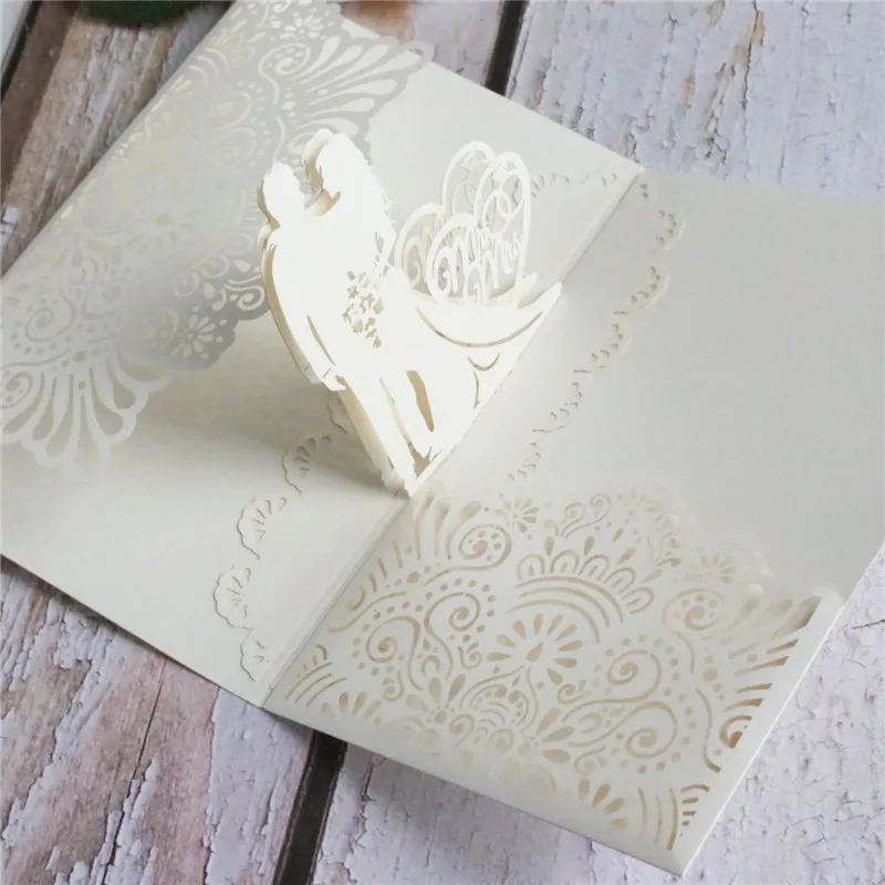 Ivory pop up wedding cards invitation announcement custom printing personal supply