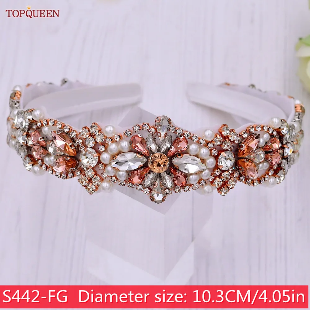 TOPQUEEN – serre-tête avec breloque pour femmes, bandeau de luxe, Baroque, cristal, or Rose, bijoux de cheveux de mariage, cadeau, S442