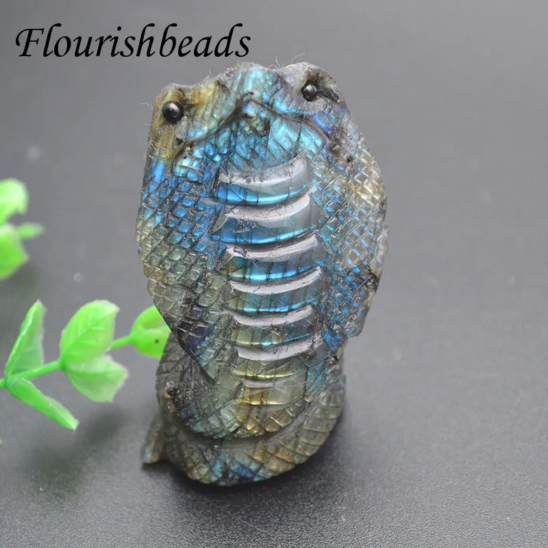 Natural Labradorite Crystal Stone Beautiful Cobra Hand Made Carved Snake Animal Fashion Figurine Gifts