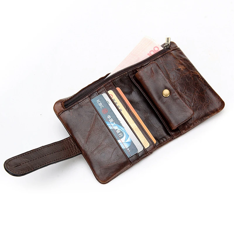 Genuine Leather Men\'s Wallet Retro Oil Wax Leather Wallet Men Casual Short Small Purses Man Card Holder Coin Purses