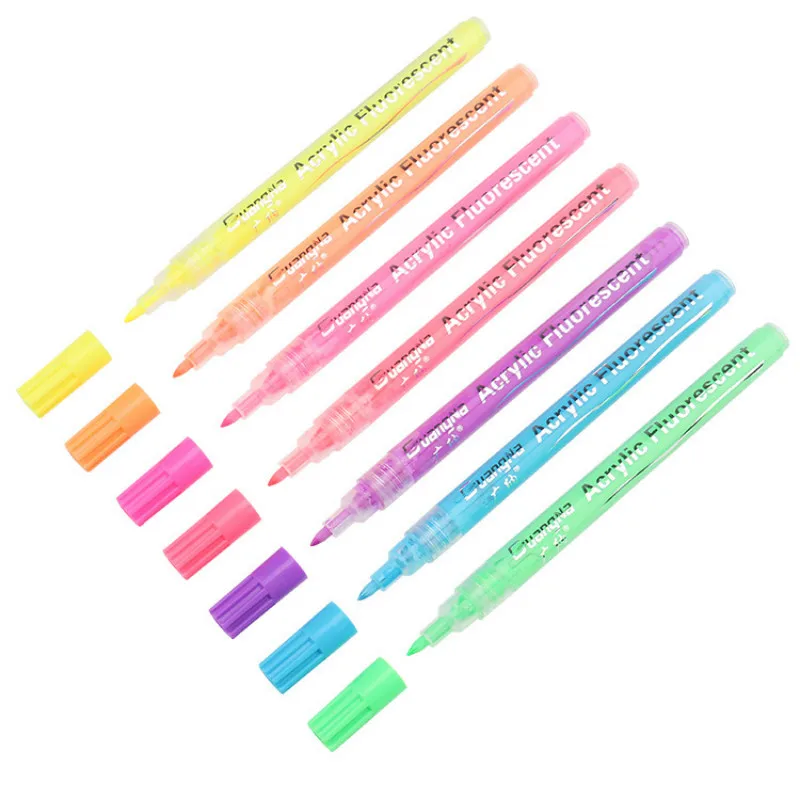 Seven Color Fluorescent Acrylic Marker 0.7mm DIY Photo Album Black Card Hand Account Graffiti Marker Highlighters Stationary