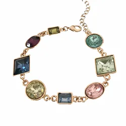 Pretty Gold Color Plating Colorful Stone Statement Geometric Bracelet For Women Party Anniversary Jewelry Thanksgiving Gift