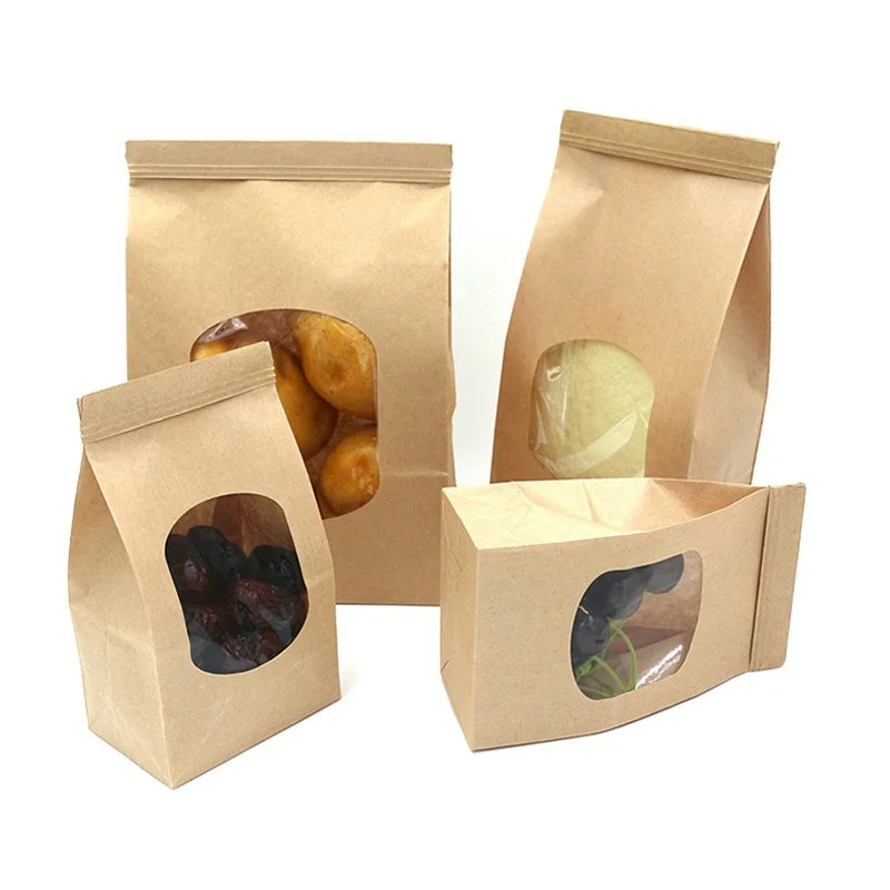 

100pcs Bakery Bags with Clear Window Sealing Grease Proof Paper Bag for Food Snacks Cookie Candy