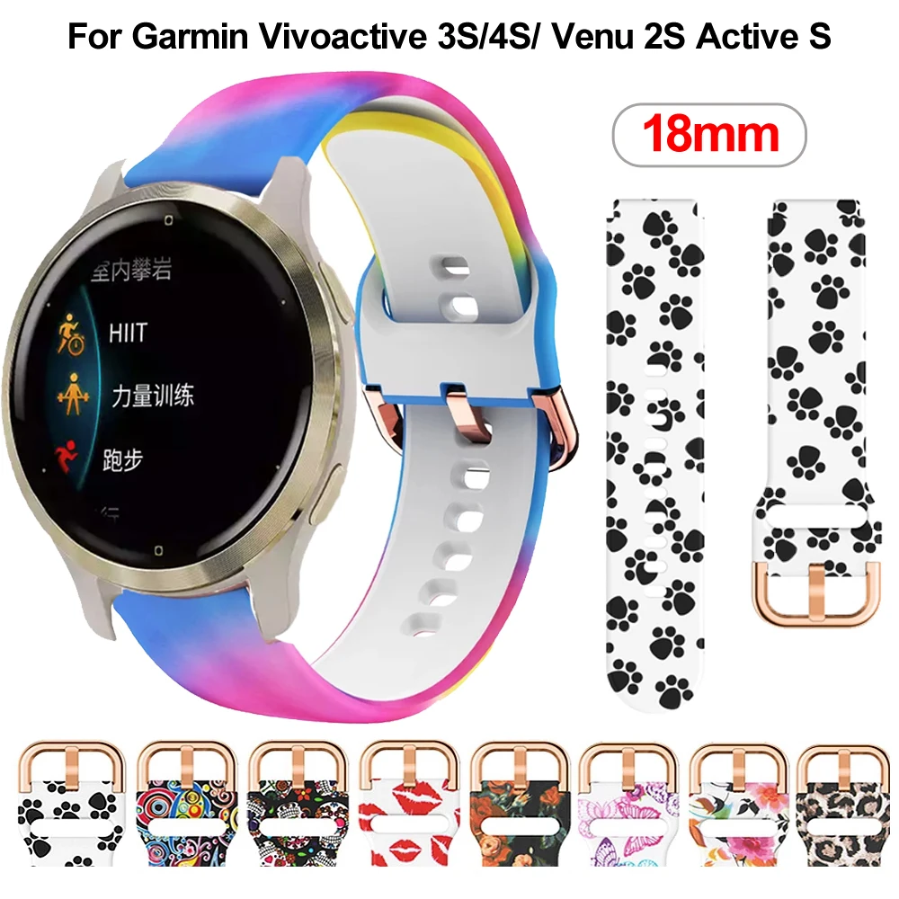 18mm Silicone Sport Strap Flower Printing Band For Garmin Venu 2S/Vivomove 3S/Active S Watchband Vivoactive 3S 4S Watch Bracelet