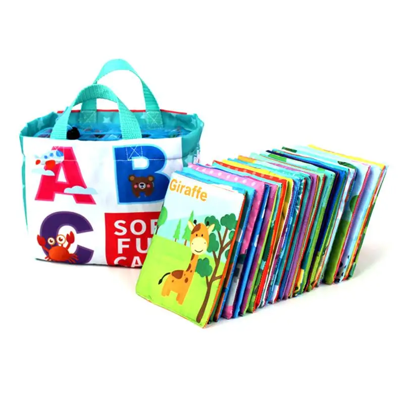 Juego de libros de tela suave para niños pequeños, bolsa de almacenamiento de tarjetas del alfabeto, juguetes educativos interactivos de aprendizaje, regalo para recién nacidos