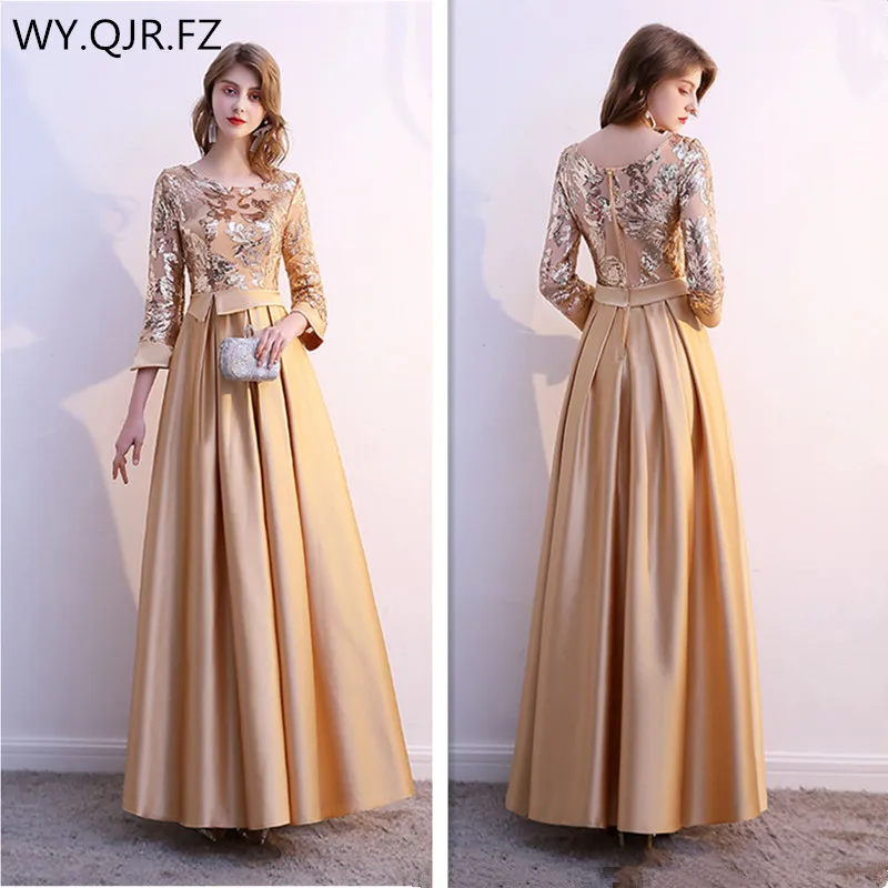 WYHS-9080#Medium Long Bridesmaid Dresses Sequins Golden Navy wine red Gert Green Black Satin wholesale Wedding party dress Girl