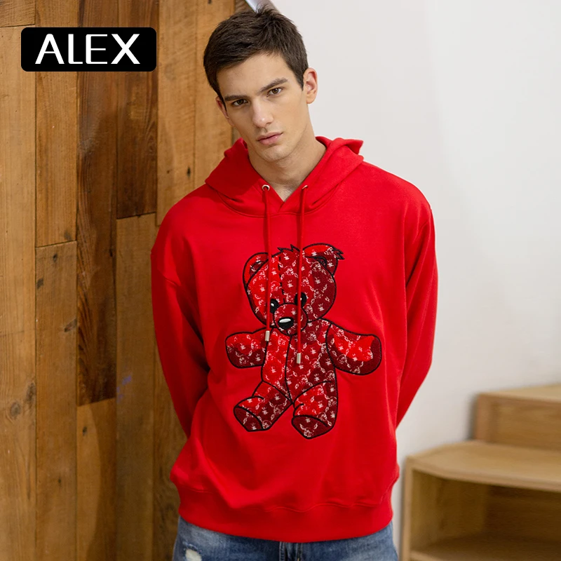 Alex Plein Man Hoodies Teddy Bear Towel Embroidery Oversized Sweatshirt 100% Cotton One Piece Couple Clothing Streetwear Cartoon