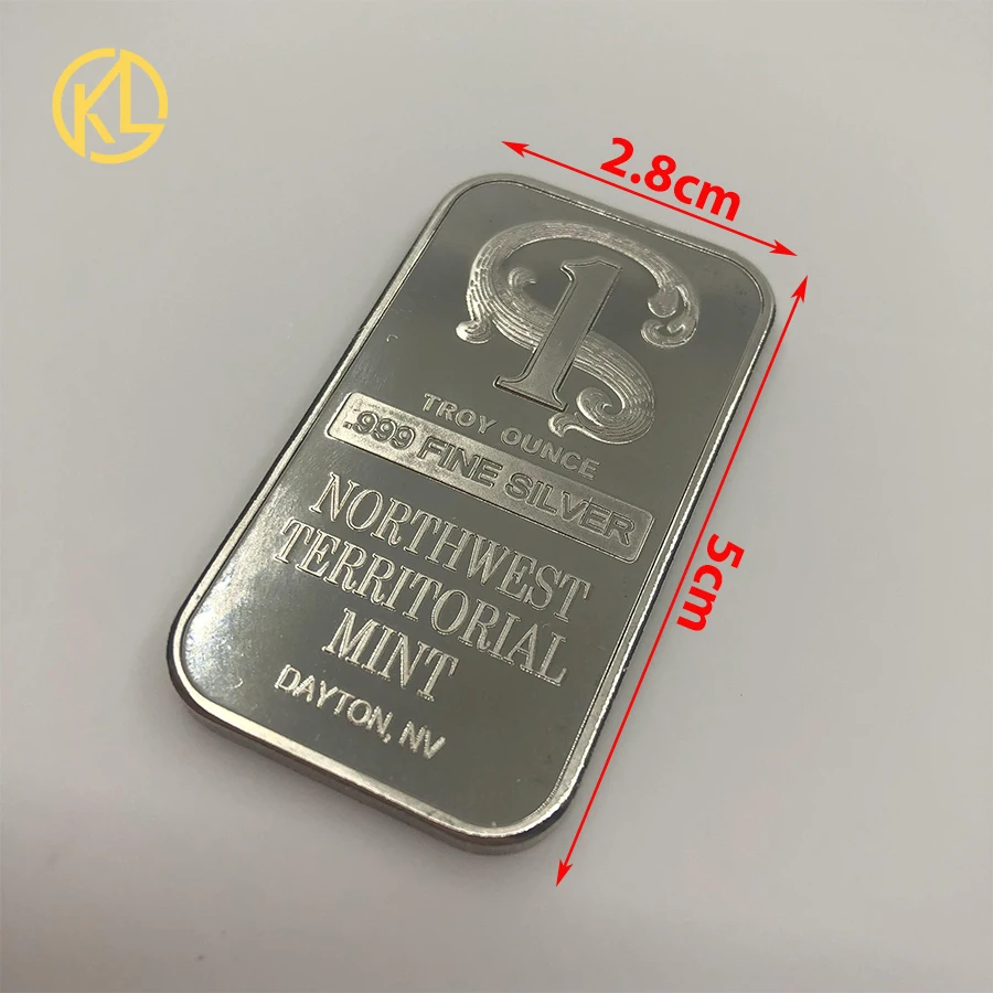 50 pcs/100pcs Troy Ounce .999 Fine Sliver Plated Northwest Territorial Mint Dayton NV Replica Bullion Bar Silver Coin Souvenir