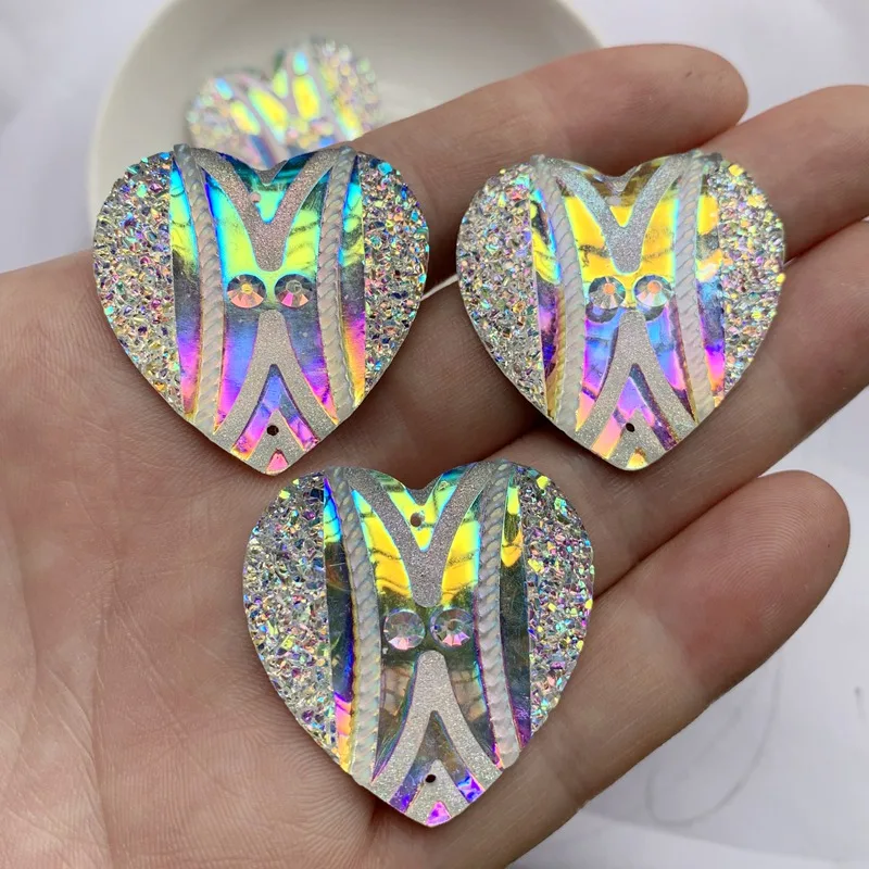 34mm Resin Artwork Gems Cabochon Heart Sew On Rhinestone 10pcs/bag Jewelry Making Handmade Bead Art Work -T310