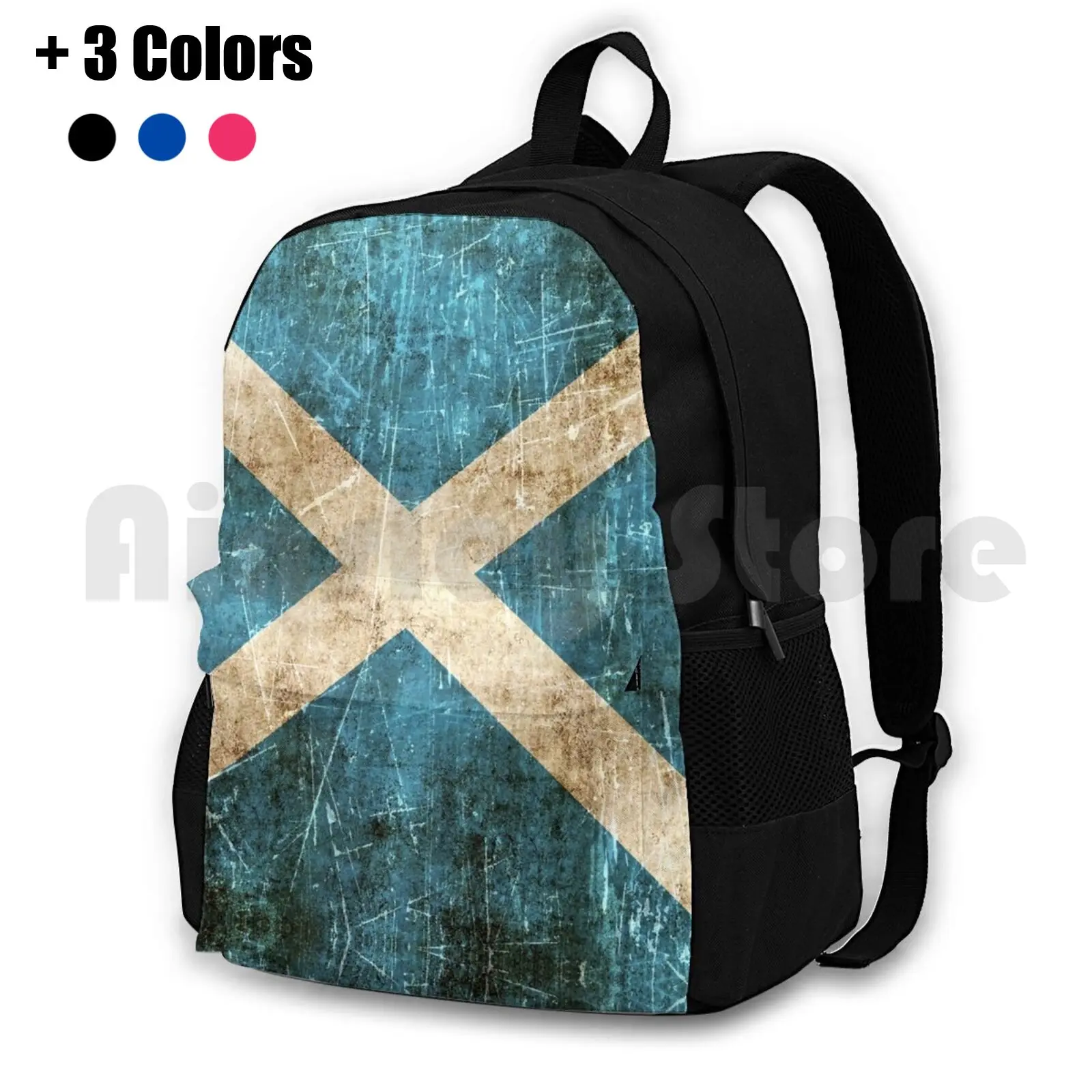 Vintage Aged And Scratched Scottish Flag Outdoor Hiking Backpack Waterproof Camping Travel Scotland Flag Of Scotland Scottish