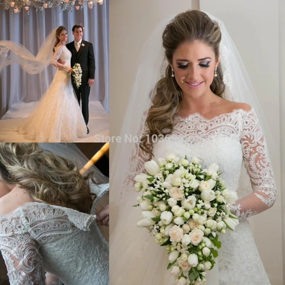 2018 Vestidos De Noiva Romantic Appliques Lace Wedding Dress Vintage Long Sleeves Bridal Gown Beach Wedding Gowns Robe