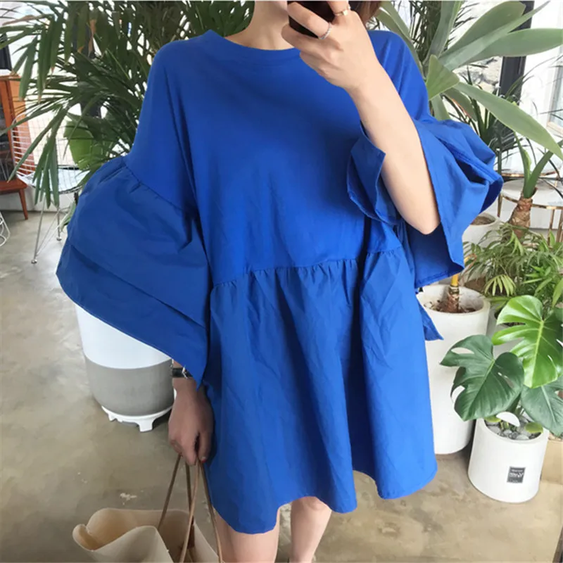 

New Korean Style Loose Cotton Dress Lantern Sleeve Wild Casual Fashion Dress Women Spring and Summer