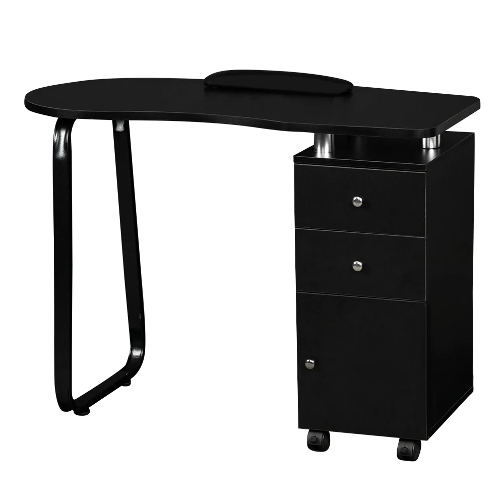 Manicure Table Nail Table Unilateral Square 2 Drawers 1 Door With Hand Pillow With Wheels Black