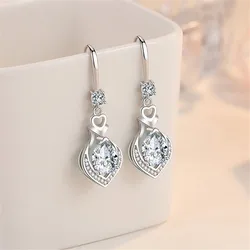 925 Sterling Silver Crystal Heart Piercing Drop Earrings For Women Wedding Party Birthday Elegant Jewelry Gift Jklfjdla