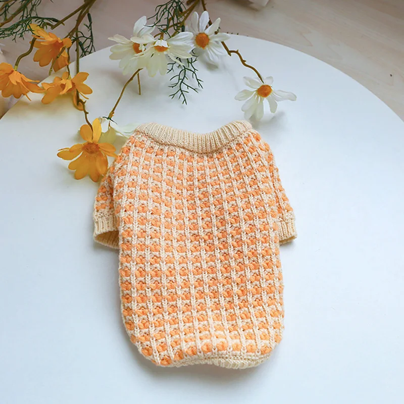 PETCIRCLE New Dog Puppy Clothes Orange Wafer Sweater Pet Cat Fit Small Dog Spring and Autumn Pet Cute Costume Dog Cloth Sweater