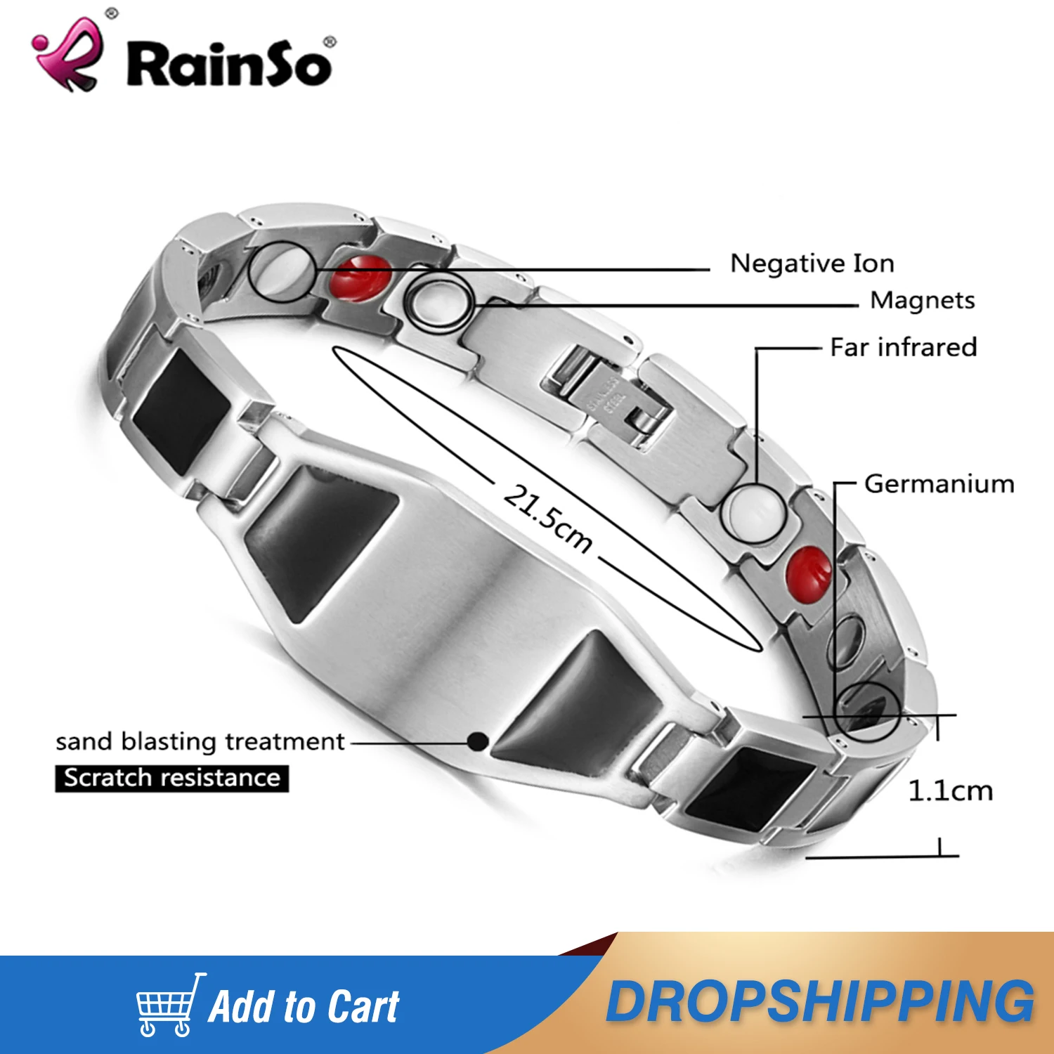 Rainso Jewelry For Men Bracelet Bio Energy Health Magnetic Bangle for Arthritis  New In Stainless Steel Bracelet Gift For Friend