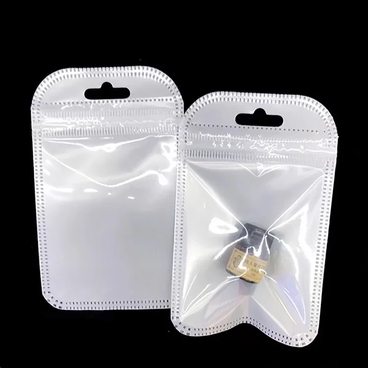 200Pcs/Lot Multi Sizes White / Clear Self Seal Zipper Plastic Packing Bag With Hang Hole Zip Lock Poly Package Pouch Bags Retail