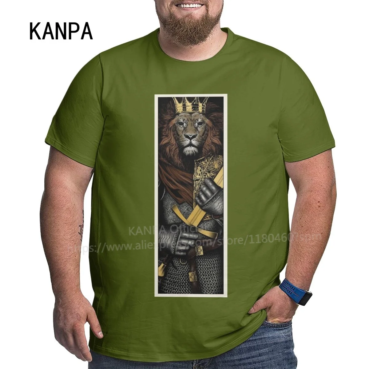 Kanpa Cotton Templar T Shirts for Big Men Pattern Men Clothing Workout Tops Oversized Green Streetwear T-shirt Plus Size 5XL 6XL