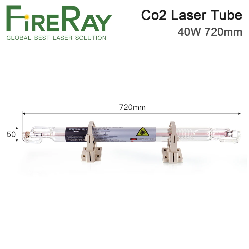 Tubo de vidro do laser do CO2 para a gravura e a máquina de corte, CO2, 50mm, 40w, 720mm, 50w, 820mm