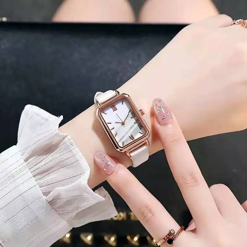 SHSHD Brand Women Watches Fashion Square Ladies Quartz Watch Bracelet Set Green Dial Simple Rose Gold Mesh Luxury Women Watches