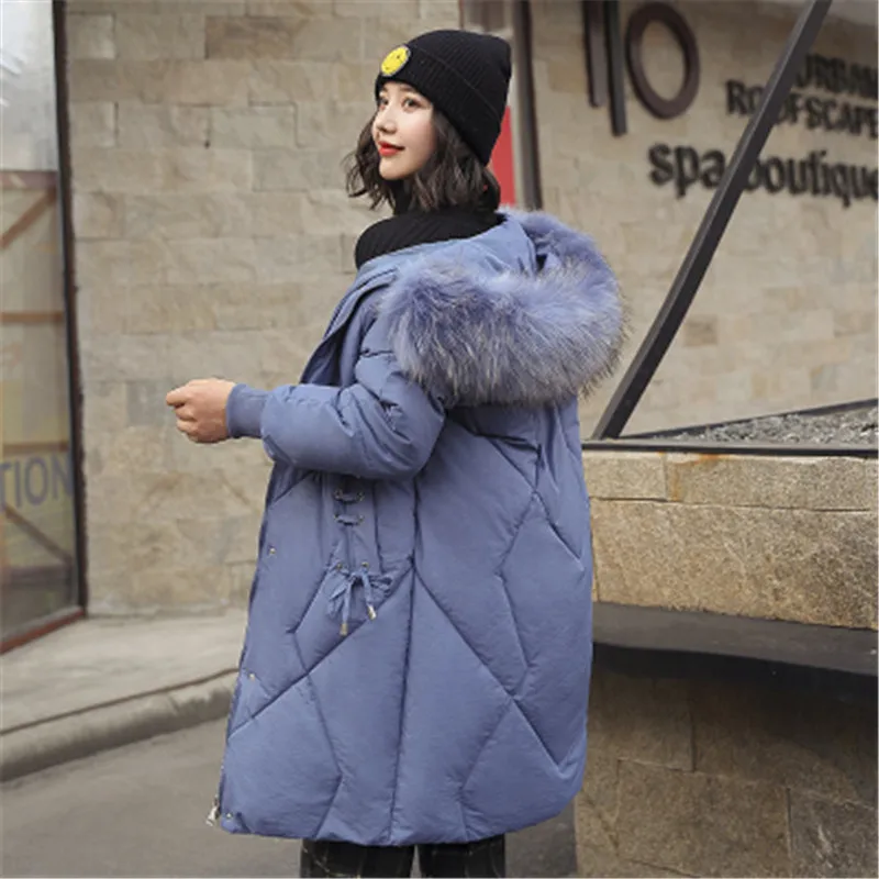 Winter new Korean version of the down jacket cotton ladies long cotton coat thickened warm big fur collar padded jacket