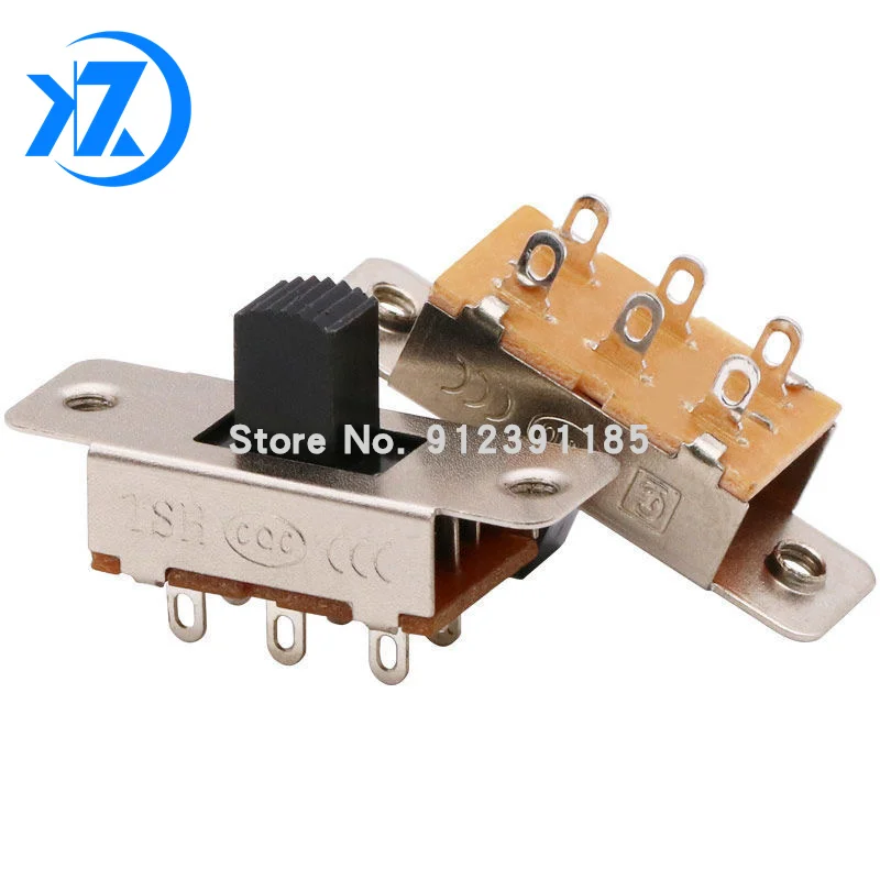 10PCS SS-23F19 2P3T-G8Double pole three throw 3 position slide switch 6 solder lug pin DIP type without fixed pin SS-23F19  G8