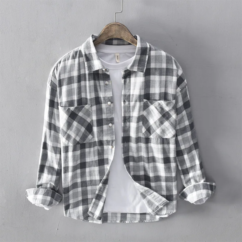 

Fahsion Plaid 100% Cotton Shirt Men Long Sleeve Turn Down Collar Men's Business Dress Shirts Male Tops Camisas Para Hombr TS-705