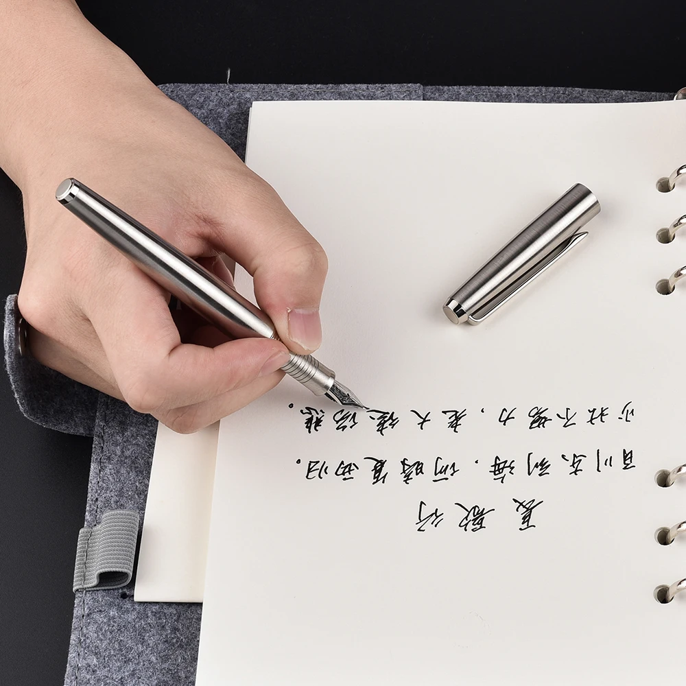 517S Hongdian Füllfederhalter aus Metall, Edelstahl, Silber, EF/F/gebogene Spitze, ausgezeichnetes Schreiben, Geschenk, Tintenstift für Business, Büro und Zuhause – Detail 8
