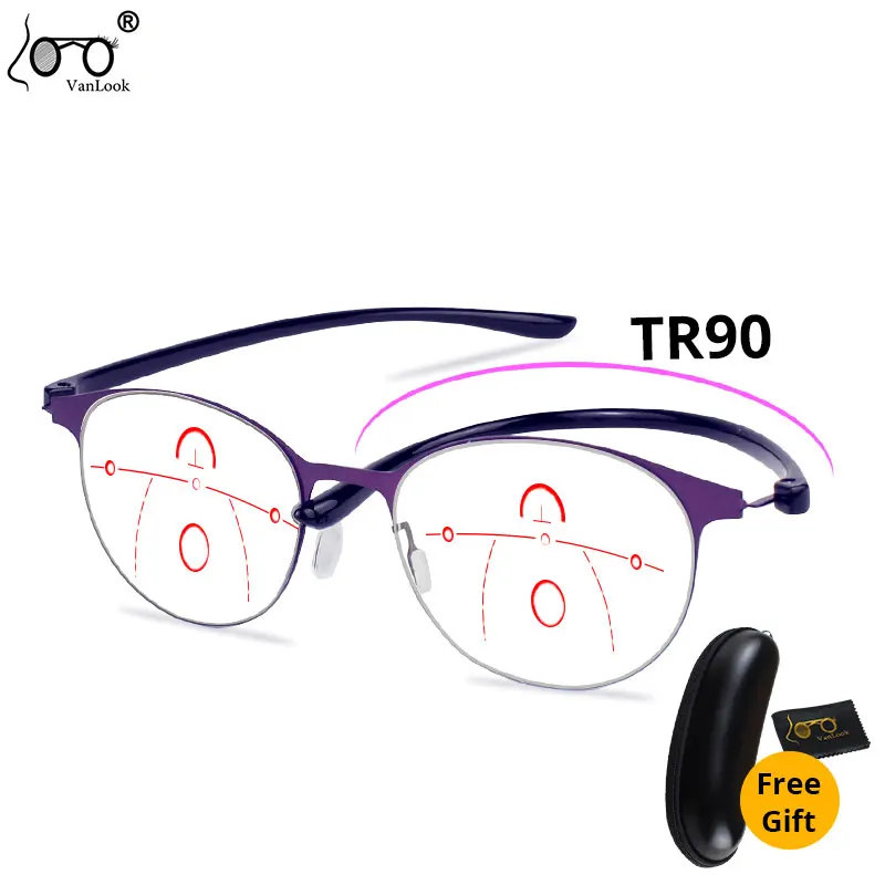 Multifocal Progressive Reading Glasses Women Anti Blue Ray Computer Eyeglasses Distance And Near+1.0 1.5 2.0 2.5 3.0 3.5 4.0